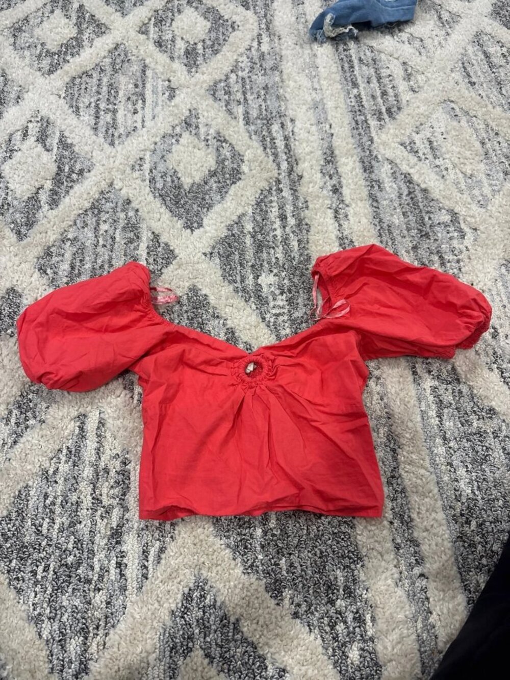 Sim&Sam Red Ruched Puff Sleeve Top